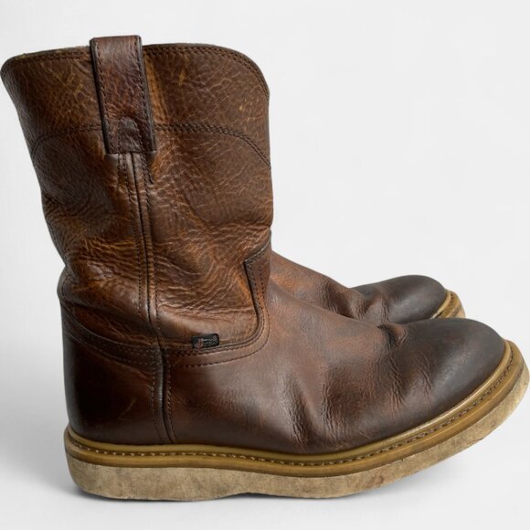 Justin Axe Wedge Men's 13 M Leather Western Work Brown Boots WK4908 Soft Toe - Picture 3 of 15